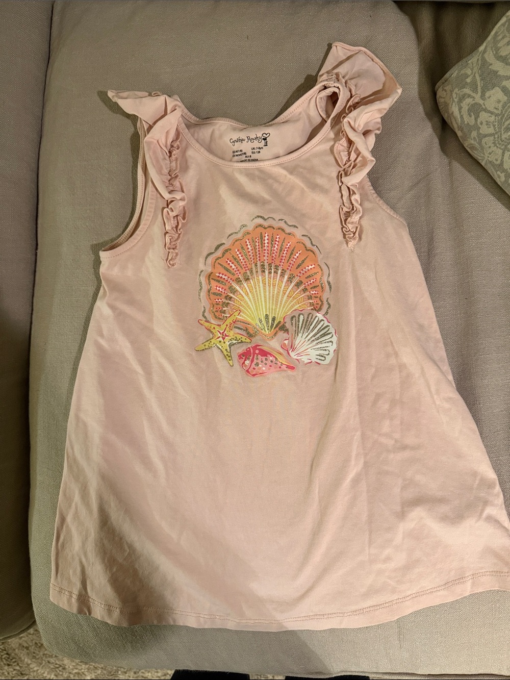 Cynthia Rowley Soft Pink Shell-Print Ruffle Tank Top - Kids
